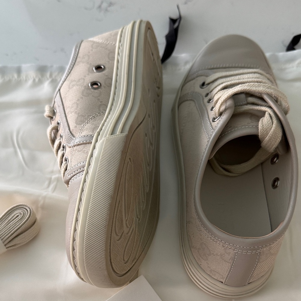 GUCCI Beige Tan GG monogram Women's Sneakers Shoes canvas leather low top 36 - Picture 2 of 10